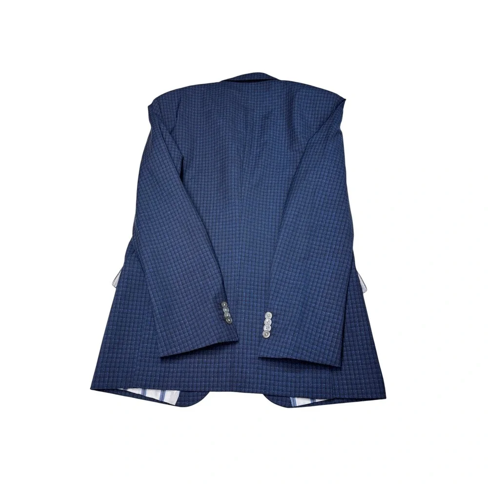 Hugo Boss Blue Checkered Virgin Wool Blazer Sport Coat Mens 40R Lanificio Tesse